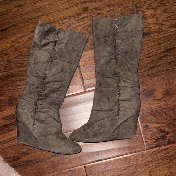 MIA Shoes - Mia Renee Stylish Womens Charcoal Gray Suede Wedge Boots Highheel Tall Boots 8.5